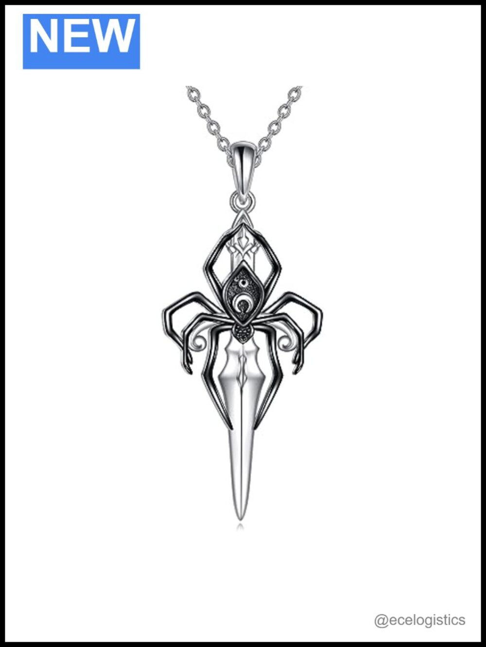 925 Sterling Silver Spider Dagger Pendant Necklace Rolo Chain 20"